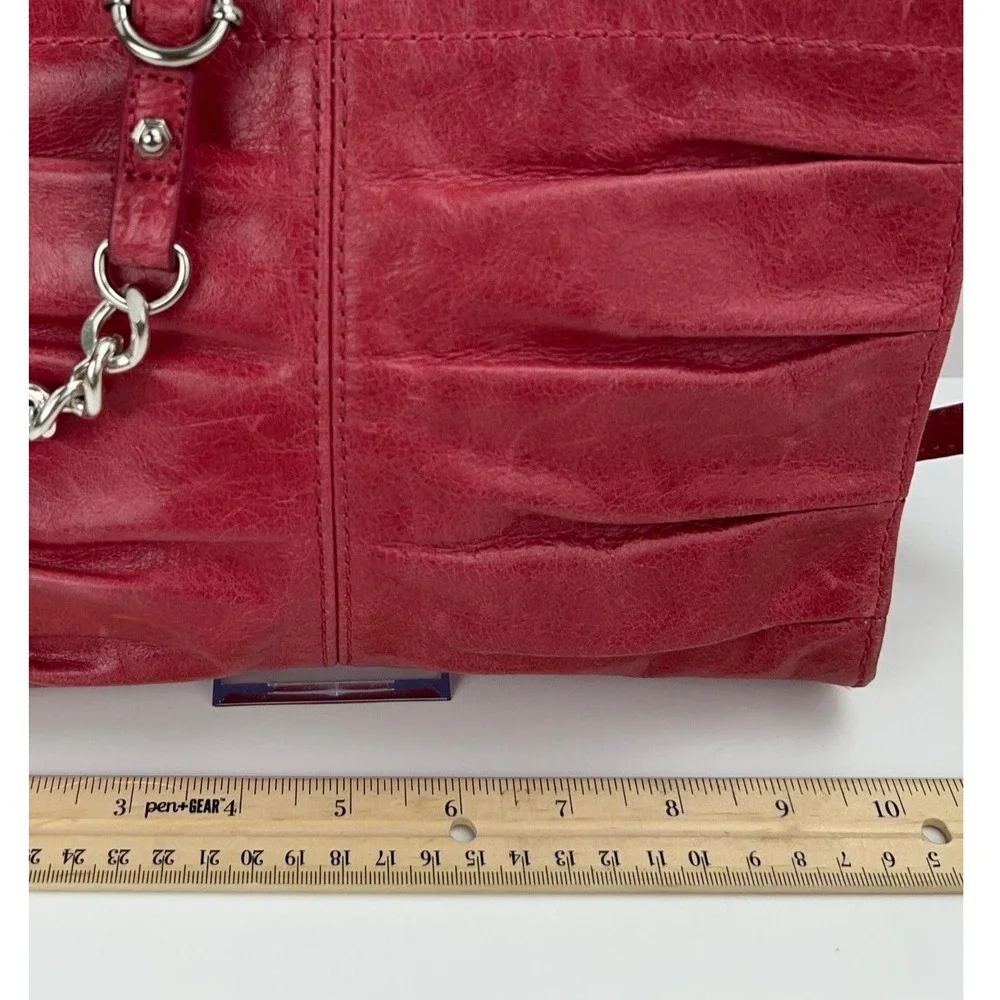 THE SAK Charleston Leather Demi Shoulder Clutch Pink Pleated Chain Handbag Purse